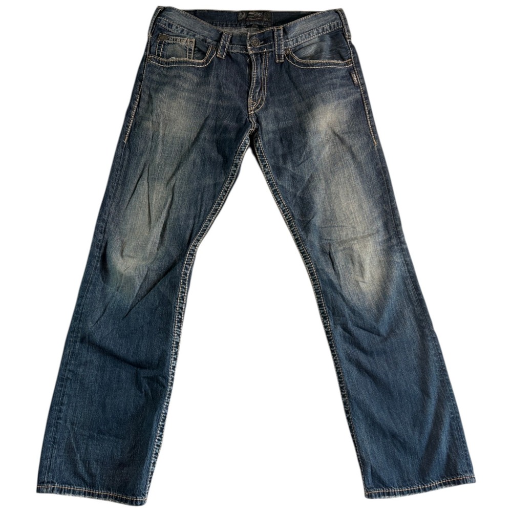 Silver Jeans Co. Zac Flap Mens 34x32 (35x32.5) Blue Denim Stretch Straight Leg